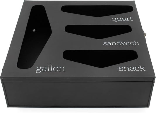 AuldHome Design Enamelware Kitchen Bag Organizer (Black), Farmhouse Style Holder Compatible w/ Zipper Seal Kitchen Storage