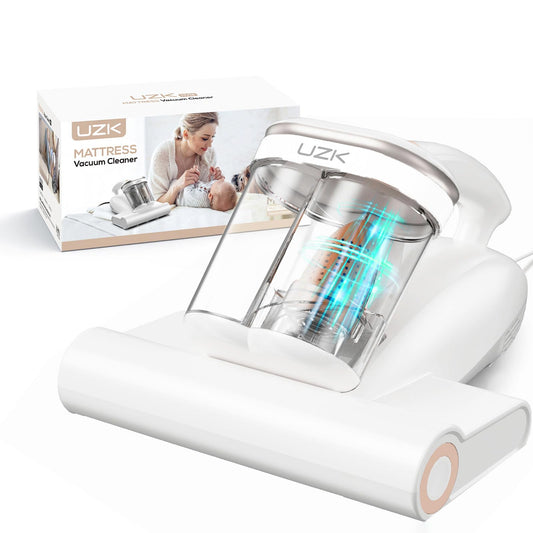 Bed Vacuum Cleaner Mattress Vacuum Cleaner,16Kpa Powerful Handheld Vacuums with UV-C Light & Double Dust Cup & High Heating & Ultrasonic & HEPA Filter for Bed Sofa(Corded,Frost White)