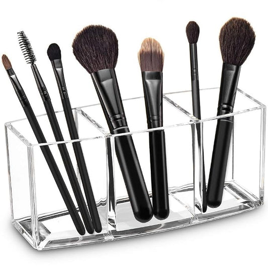 Acrylic Makeup Brush Organizer Holder Clear Cosmetic Brushes Storage with 3 Slots | 3 Slots