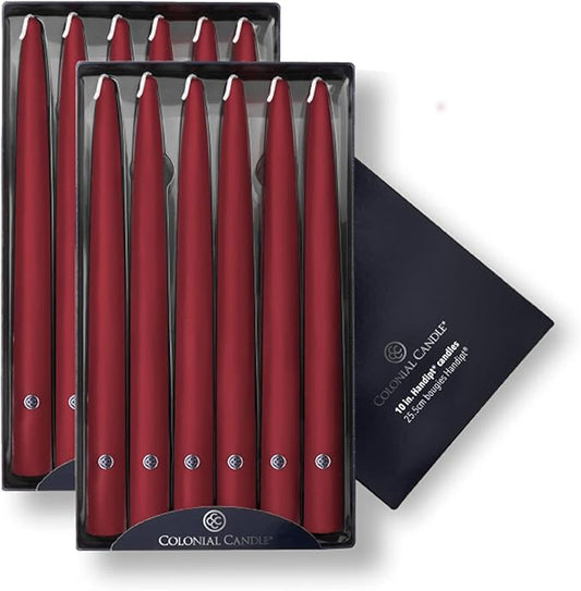 Colonial Candle Unscented Taper Candle, Handipt Collection, Traditional Cranberry, 10 In, Pack of 12 - Up to 8 Hours Burn
