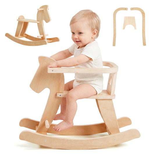 labebe - Wooden Rocking Horse, Baby Wooden Ride On Toys for 12M+, Classic Rocker Toy with Removable Fence, Toddler Riding Toy Indoor/Outdoor, Nursery Birthday Gift (Natural)