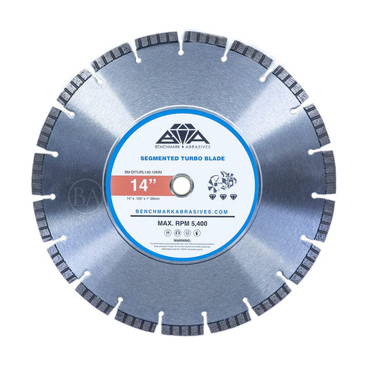 Benchmark Abrasives 14 Inch Segmented Turbo Diamond Blade for Angle Grinder Cutting Wheel with Steel Core for Cutting Brick Ceramic Tile Granite Marble - 14” Circular Saw Concrete - 5 Pack