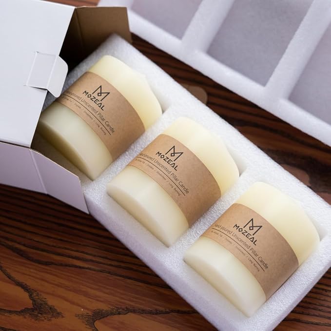 MOZEAL 3" x 8" Hand-Poured Unscented Candles,Large Gray Pillar Candles Set of 2,No Drip,Approx 120 Hours Long Burning,Wedding,Dinner,Christmas and Home Decor（3 Inch Diameter 8 Inch Height）
