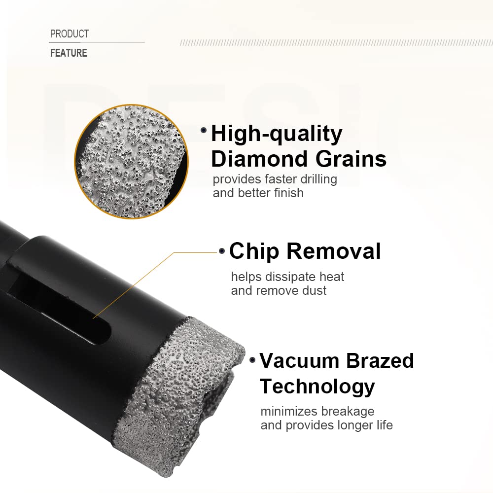 SHDIATOOL Diamond Drill Core Bits Set for Porcelain Hole Saw Cutter for Tile Marble Ceramic Granite Bricks Used for Angle Grinder Hand Drill Kit 5/8 inch-11 13pieces