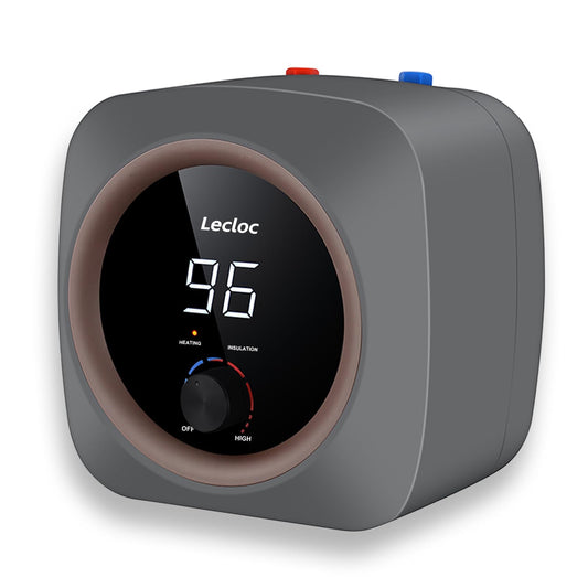 2.5 Gallon Under Sink Hot Water Heater 304 Stainless Steel Mini Tank, Large LED Temp. Display and Knob, Overheat Cut-Out with Auto Reset, IPX4, Instant Water Heater Electric 120V Plug-In, Modern Gray