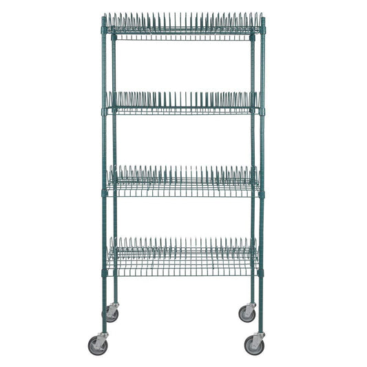 24" x 36" Green Epoxy Drying Rack 4-Shelf Kit with 64" Posts and Casters - 1 1/4" Slots. Perfect for Home , Garage, Indoor, Outdoor, Restaurant, School, Business, Bookshelf, Backyard, Office, Rack.