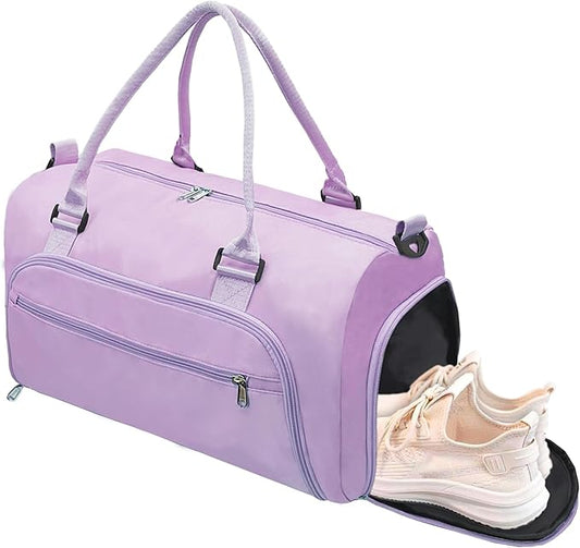 woogwin Gym Bag for Men & Women with Shoes & Wet Compartment Waterproof Duffle Bag for Travel Sports Workout Overnight Weekender(21",Purple)