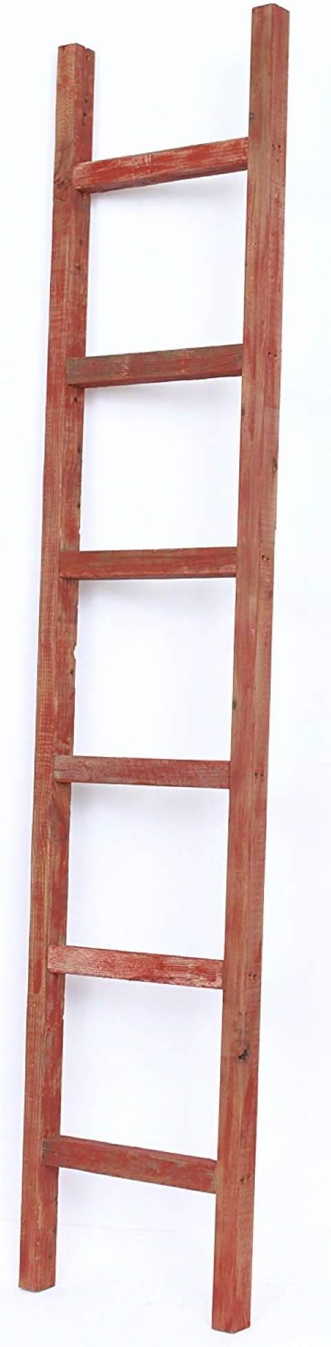 BARNWOODUSA Rustic Farmhouse Decorative Ladder - Our 6 ft Ladder can be Mounted Horizontally or Vertically and is Crafted from Upcycled Wood No Assembly Required Red