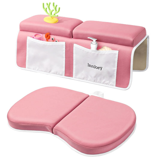 Odor-Free Baby Bath Kneeler and Elbow Rest Pad Set, 1.6'' Thick, Quickly Dry, Bathtub Kneeler Pad with Baby Toys & Bath Accessories Storage, Bath Kneeling Pad and Elbow Pad for Baby Tub(Pink)