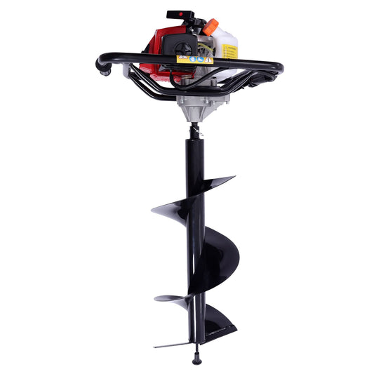 63CC 2-Stroke Post Hole Digger, 3HP Gas Powered Post Hole Diggers Gasoline Trench Digger Single-Cylinder Air-Cooled Gas Post Hole Digger w/ 12in Single Leaf Drill Pipe for Farmland Garden Planting