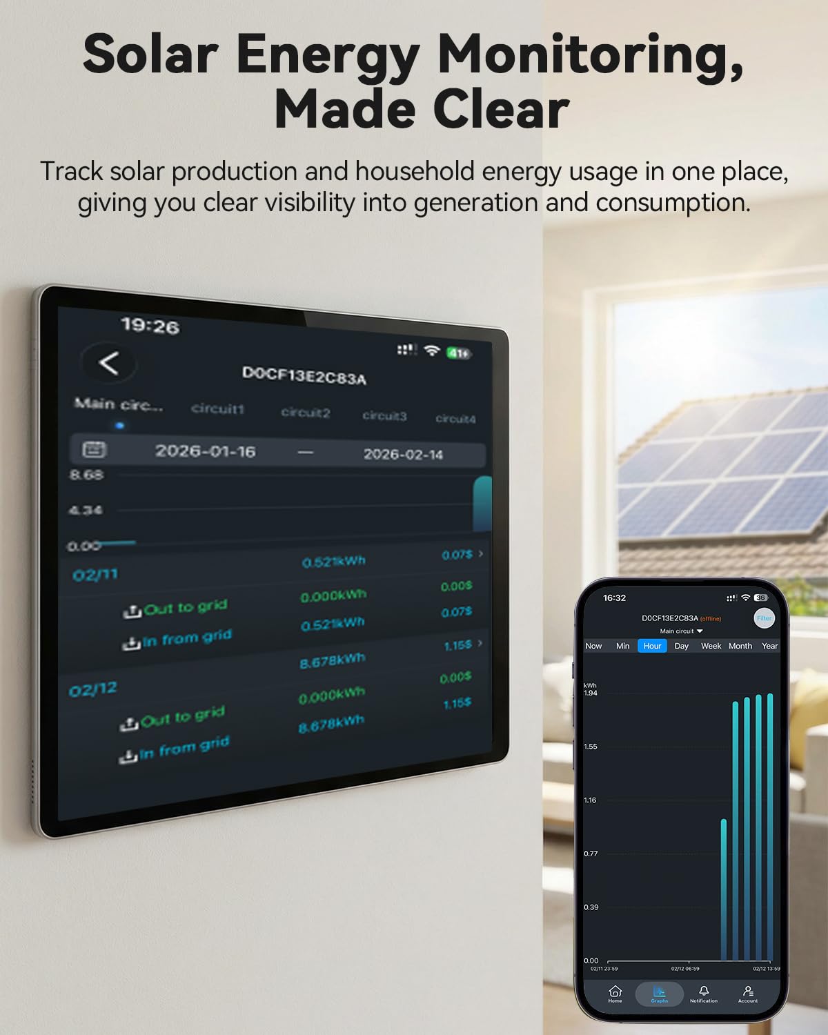 Smart Home Energy Monitor with 16 50A Circuit Level Sensors, Real-Time Power Usage & Electricity Cost Tracking, Ideal for Rental Homes & Shared Apartments, App History, Compatible with Home Assistant