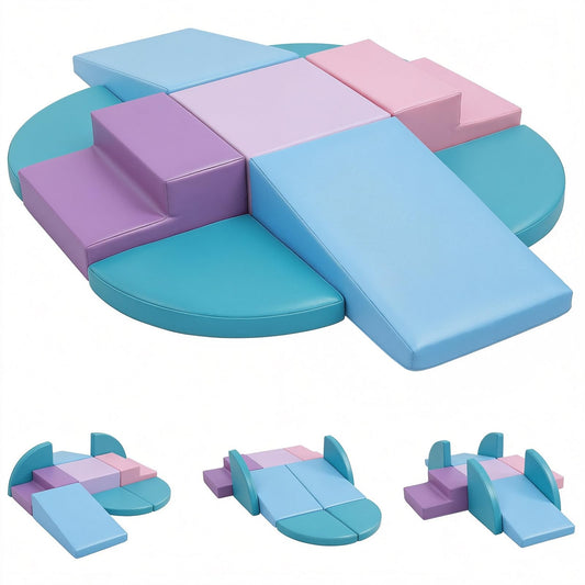 TODIBY 9-Piece Climbing Toys for Toddlers: Soft PU Leather Foam Blocks - Baby Climb and Crawl Activity Blocks - Kids Play Gym Equipment Indoor for Development(Macaroon)