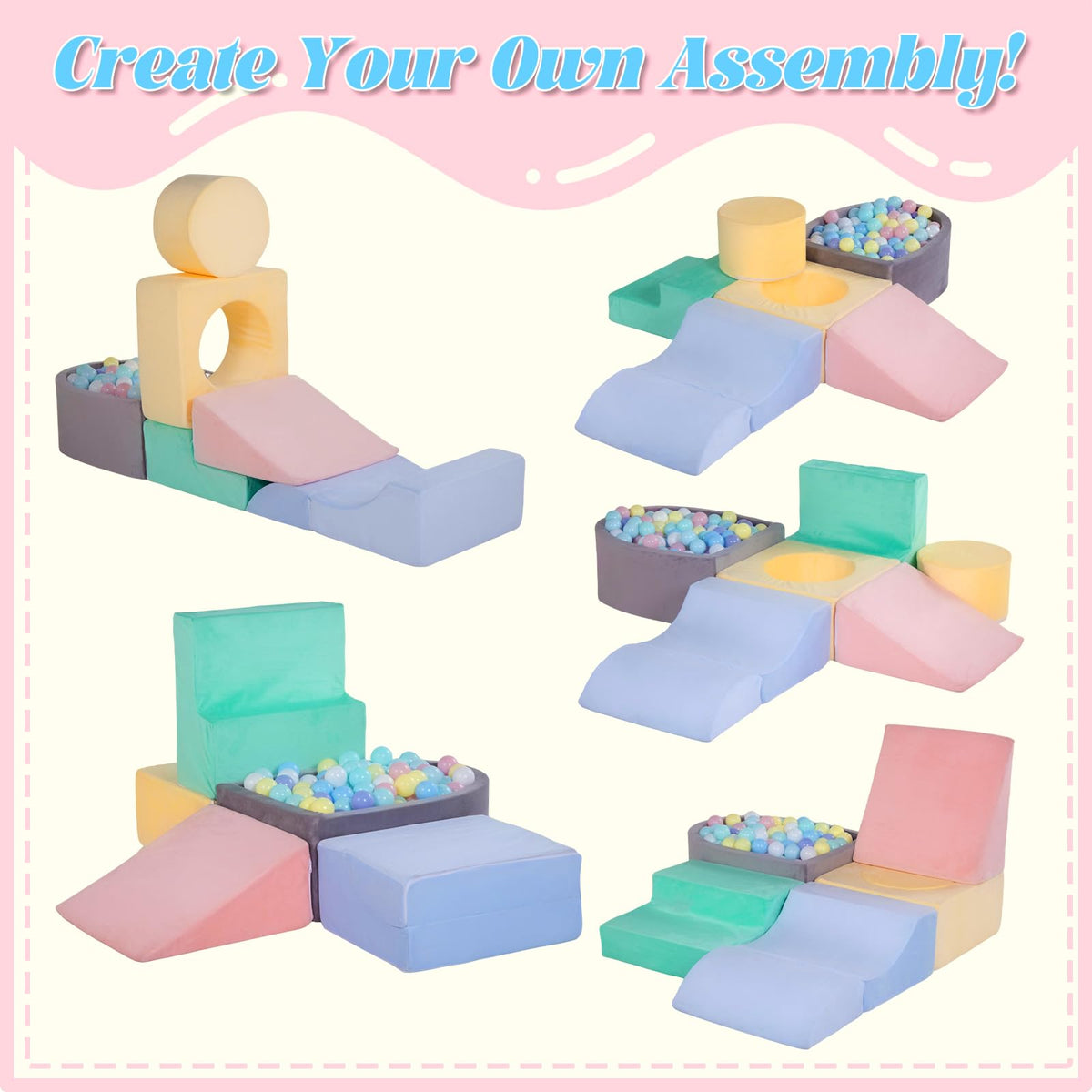 HHH HIKECUCAN Climbing Toys for Toddlers 1-3, Foam Climb Blocks for Baby，6-Piece Baby Climbing Crawling Toys Soft Foam Blocks Activity Play Set (Balls not Included)