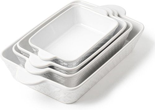 FOBENTA Casserole Dishes - Set of 4 Ceramic Bakeware with Handles | Rectangular Deep Lasagna Pans for Kitchen & Gifts
