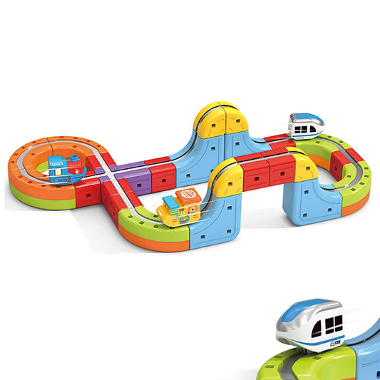 3D Infinity Track with Electric Train Set for Kids, Magnetic Monorail Cube Tracks, Magnet Railway Builder, Gravity Defying Rail Cubes Building Toy, DIY Anti-Gravity Flexible Race Track (Starter Set)