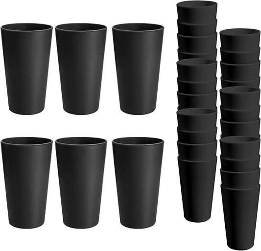 HEYCOME 24 Pcs Unbreakable Plastic Cups Set, 20 oz Reusable Plastic Cups, Stackable Water Tumblers, Drinking Cup for Kitchen, Outdoor, BPA-free, Dishwasher Refrigerator and Microwave Safe, Black