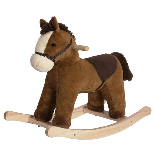 Rock My Baby Rocking Horse, Dark Brown Horse Rocker for Toddlers 18M+, Plush Ride on Horse Toy with Realistic Sound,Soft Stuffed Filling, CPC Certified