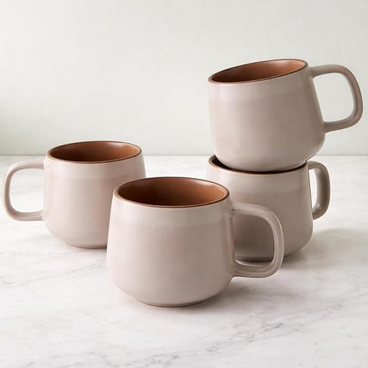 Ava Nord Small Ceramic Coffee Mugs Set of 4 | 8 oz Stoneware Coffee Cups | Lead-Free, Non-Toxic | Microwave & Dishwasher Safe | Comfortable Handle | Aesthetic Nordic Design for Cappuccino | Rose Sand