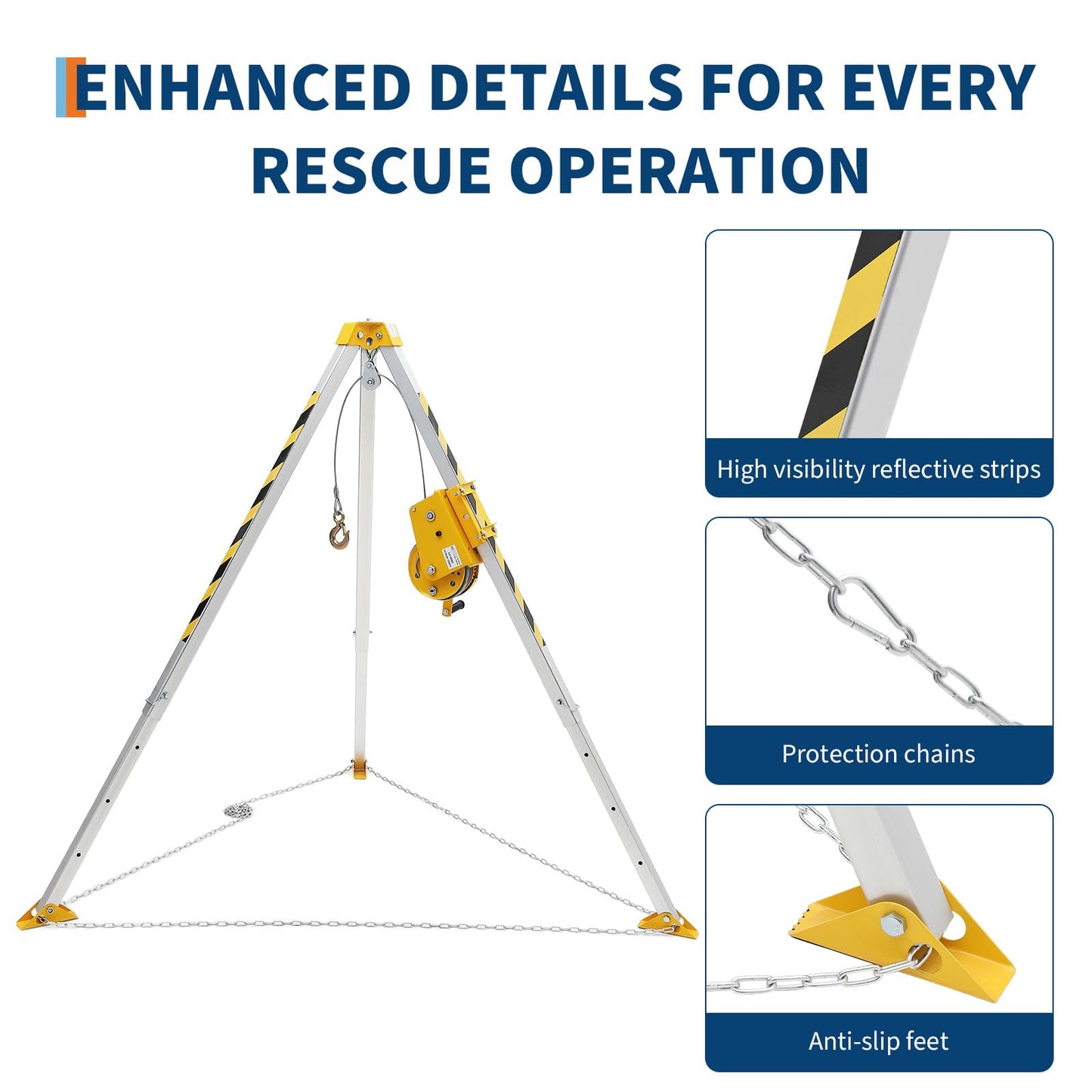 Adjustable Confined Space Tripod Rescue System – 2600 Lbs Winch, Self-Locking Safety, 98 ft Steel Cable, Safety Harness & Storage Bag, for Well, Sewer, Manhole, Tank Operations (Fall Protection)