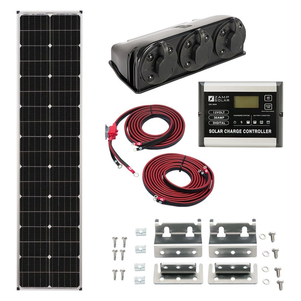 Zamp Solar Legacy Series 90-Watt “Long” Roof Mount Solar Panel Kit for Curved Roofs with Digital Charge Controller. Off-Grid Solar Power for RV Battery Charging - KIT1007