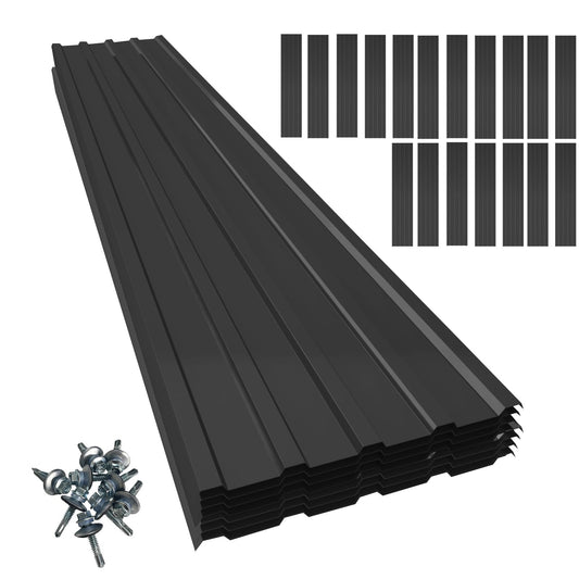 18 pcs Galvanized Steel Roof Panels,L42.52×W17.72 Inch Metal Roof Panels,Corrugated Tin Roofing Panels Roof Protector for Garages Black