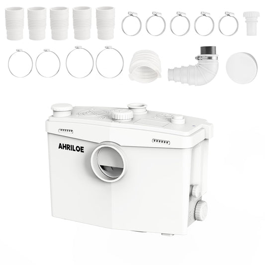 1875W Macerator Pump, 2.5HP Macerating Toilet System with 2 Outlets/4 Inlets, Sewage Pump for Basement, Sink, Toilet, Laundry, Kitchen