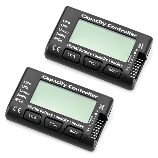 27S 2 Pack, QWORK RC Battery Capacity Checker LiPo Liion NiMH MultiMode Voltage Display for Drone, RC Car & Airplane