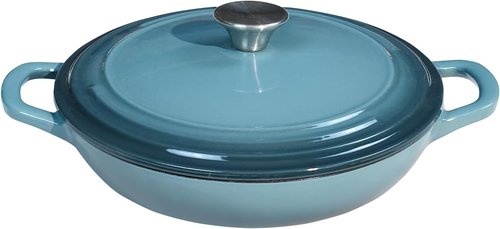 Flavehc Enameled Cast Iron Braiser - 3 Qt Slate Blue Casserole Pan with Lid & Handles