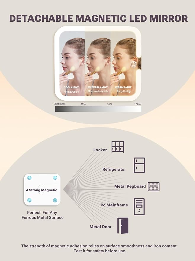 Qislee Makeup Box with A Detachable Lighted Mirror, Waterproof Travel Train Case, Cosmetic Organizer and Makeup Suitcase with Adjustable Dividers, Magnetic LED Mirror(Sparkling Gradient Pink)