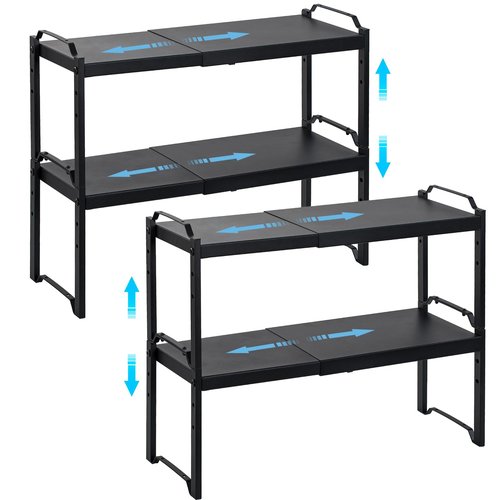 4 Pack Kitchen Cabinet Shelves Organizers, Kitchen Counter Storage Shelf Spice Rack, Expandable Length, Adjustable Height, Stackable, Sturdy 30LBS Bearing, Small Cupboard Tabletop Organizer Shelf Rack