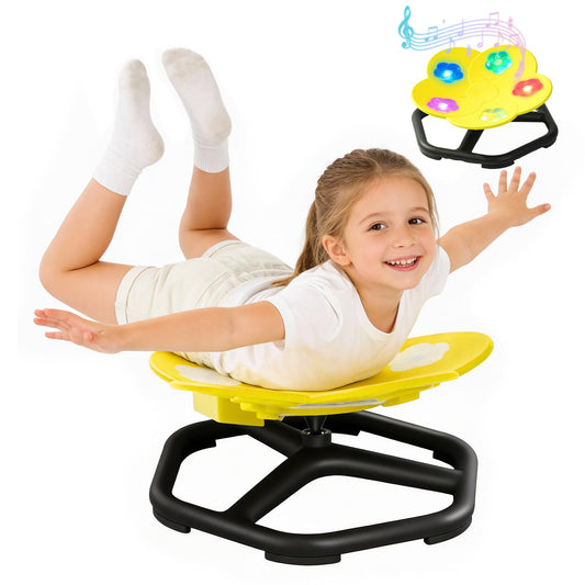 APUFSKO Sensory Spinning Chair for Autistic Kids Sensory Swivel Chair Sit and Spin Autism Spinning Seat for ADHD Children & Toddlers Training Body Coordination & Balance with Lighting & Music(Yellow)