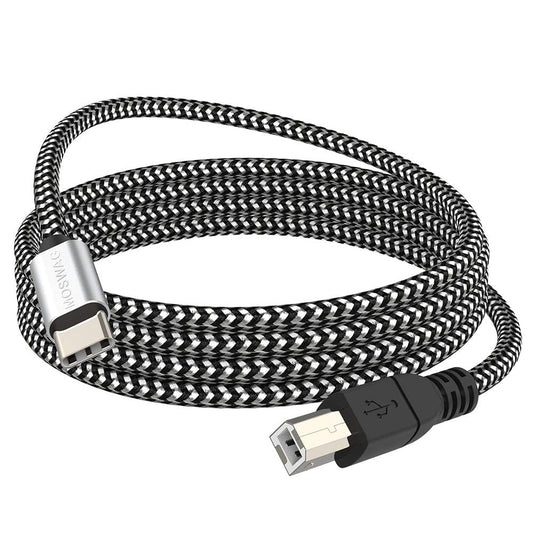 3.28FT/1M MOSWAG Type C to USB B Cable Nylon Braided USB C Midi Cable Printer Scanner Cord with Metal Connector