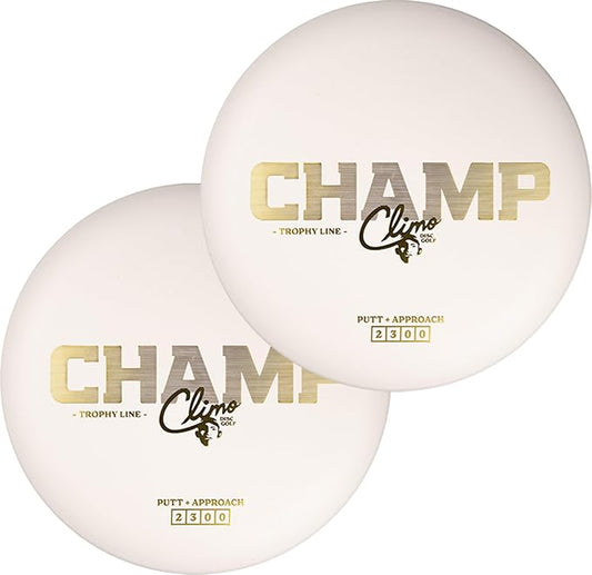Climo Disc Golf Champ Putter 2-Pack - Trophy Line Plastic - 173+ Grams - White, Black, or Pink ??Matching Putters ??Ken Climo 12X World Champion