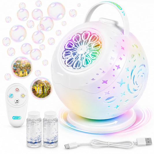 Viondra Upgraded Bubble Machine with Wireless Remote, 90° & 360° Rotating Maker, 7 Colors LED Light, 20000+ Output per Min, Type-C Charge, Automatic Blower for Kids Toddlers Indoor Outdoor Wedding