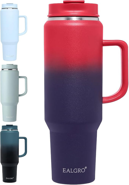 EALGRO 50 oz Tumbler with Handle, Insulated Tumblers with Lid and Straw, Large Metal Sports Water Bottle Jug, Thermal Stainless Steel Travel Coffee Mug Cup, Dark Rainbow