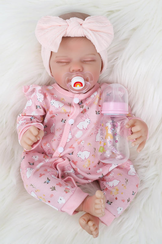 WOOROY Lifelike Reborn Baby Dolls Girl - 18 Inch Cute Realistic Newborn Baby Doll with Soft Weighted Body, Real Life Baby Dolls with Accessories Gifts Pretend Play for Kids Ages 3+