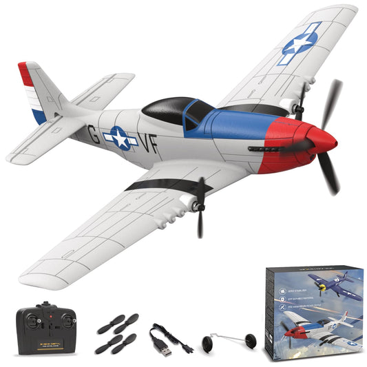 ANBURI RC Plane for Beginners, P51 Remote Control Airplane for Adults, 2.4GHz 3 Channel Fighter Featuring 6 Axis Gyro Stabilizer, Easy to Fly