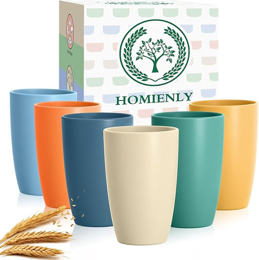 Homienly Unbreakable Plastic Cups Set Wheat Straw Cups 20 OZ Drinking Cups Reusable Camping Cups Stackable Tumblers Water Glasses Drinking Set Freezer Dishwasher Safe (6 PCS, Multi)