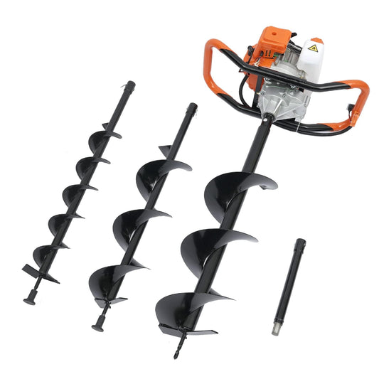 52CC Post Hole Digger Gas Powered, 1.98HP 2 Stroke Auger Post Hole Digger with 3 Drill Bits (4"/6"/8") + 1 Extension Rod for Planting - Ideal for Farm & Garden - Orange-[Arrives in Two Boxes]