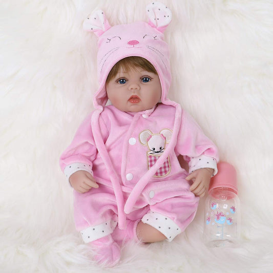 ENADOLL Reborn Baby Doll Realistic Silicone Vinyl Pink Mouse Baby 16 inch Weighted Soft Body Lifelike Doll Gift Set for Ages 3+(Pink Mouse)
