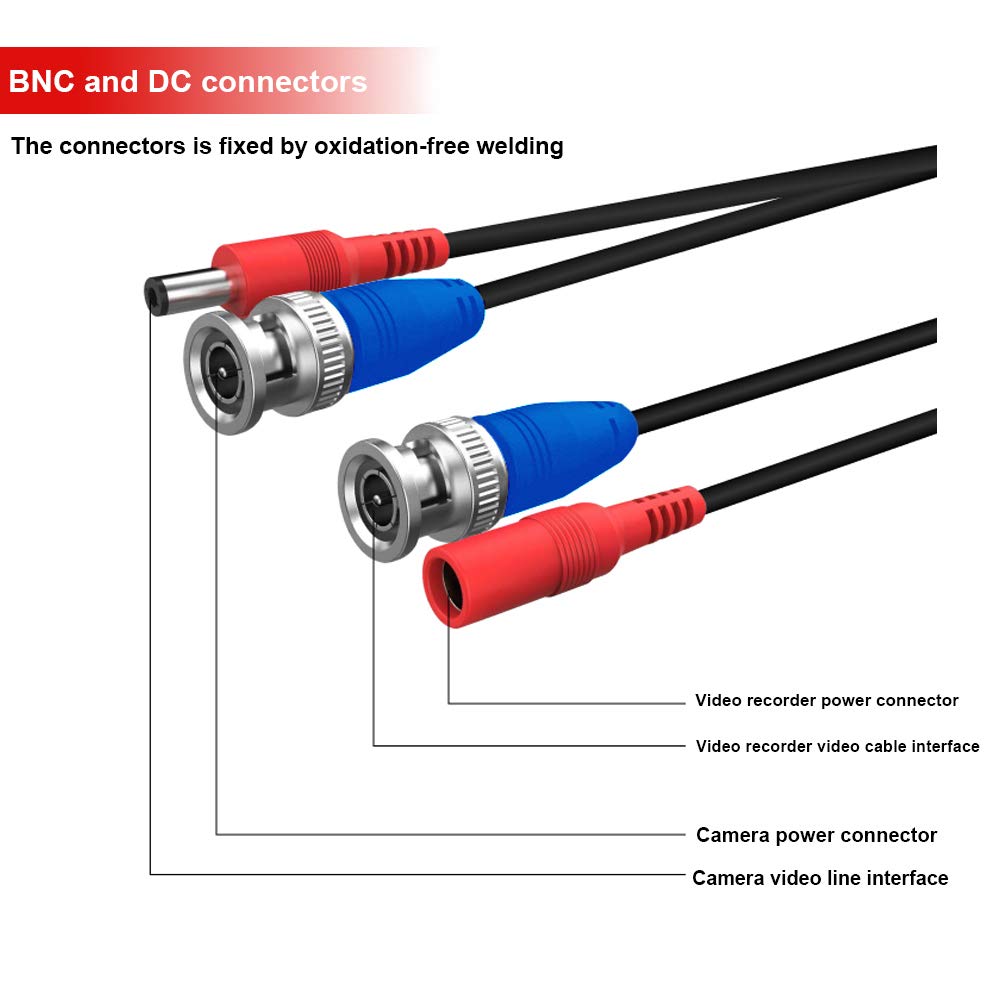 4 Pack 60 Feet BNC Video Power Cable,BNC Extension Wire Video Security Camera Wire with Connectors for CCTV Camera DVR