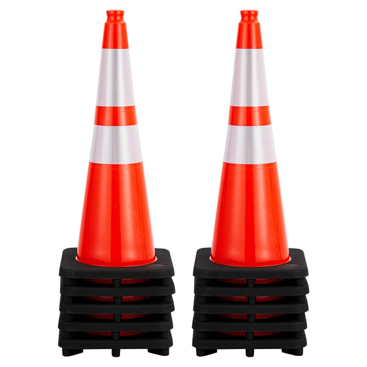 10 Pack 28 Inch Traffic Safety Cones - Parking Cones with Heavy Black Base and Reflective Collars, Orange Safety Cones for Parking Lot, Construction Work, Road Safety Control