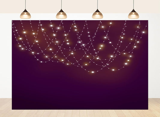 LidyMini 10x8ft Fabric Purple Star String Light Backdrop Dreamy Glowing Night Background Prom Party Decorations Home