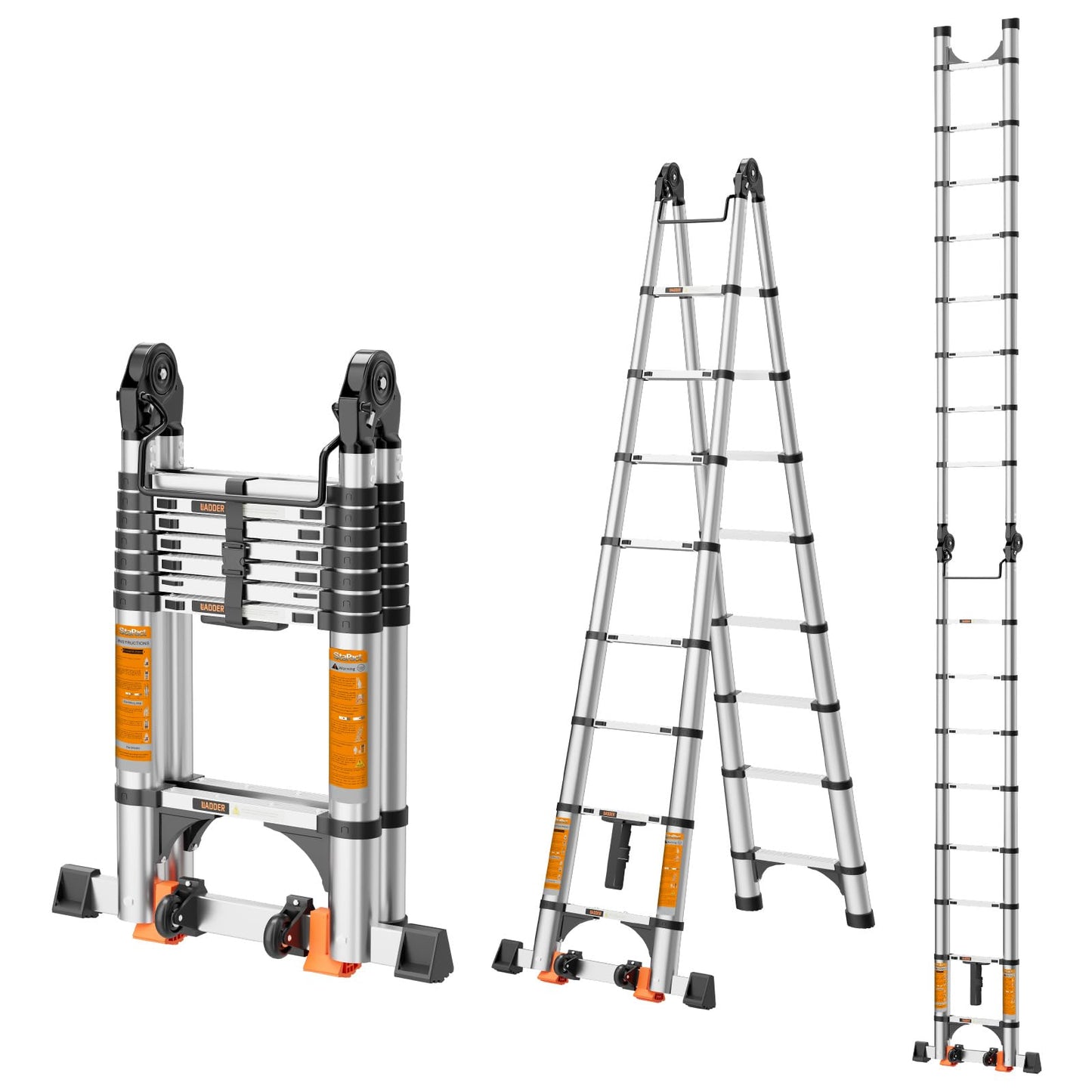 Telescoping Ladder A Frame,Telescopic Ladder for Home, Roof, RV，12.5 Ft Stainless Steel Extension Ladder with Balance Bar,Wheels and 2 Triangle Stabilizers，330 lb Capacity (12.5FT-A Frame)