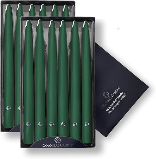 Colonial Candle Unscented Taper Candle, Handipt Collection, Evergreen, 10 in, Pack of 12 - Up to 8 Hours Burn