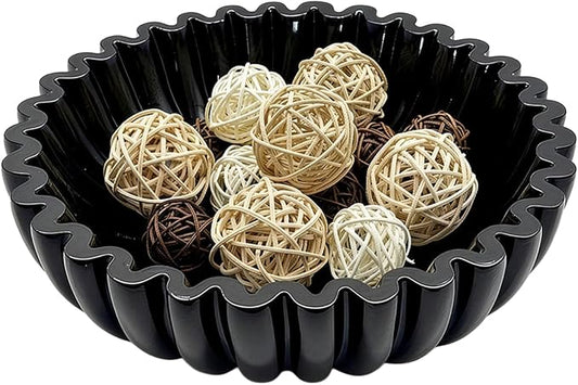 Large Modern Ruffle Bowls, Artificial Stone Decorative Catch All Bowl for Kitchen Counter and Entryway Table, Handcrafted Fruit Bowls and Key Bowl for Home Decor(Black)