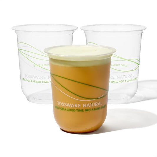 TOSSWARE NATURAL 16oz Arc Green Wave - Plant Based 98mm Clear Cold Cups - Plastic Alternative for Parties, Bachelorettes, Weddings - Recyclable - Set of 50