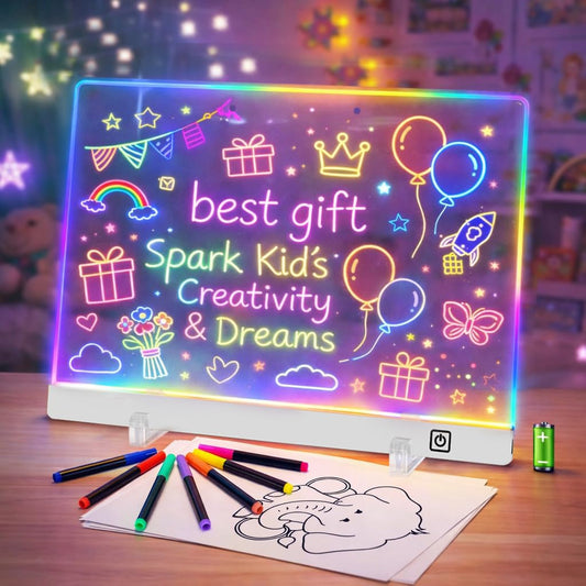 16-Inch Rechargeable LED Drawing Board for Kids with 9 Light Effects & 4 Modes, Includes Adapter, 7 Markers, Tracing Sheets, Gift for Kids/Girls/Teens