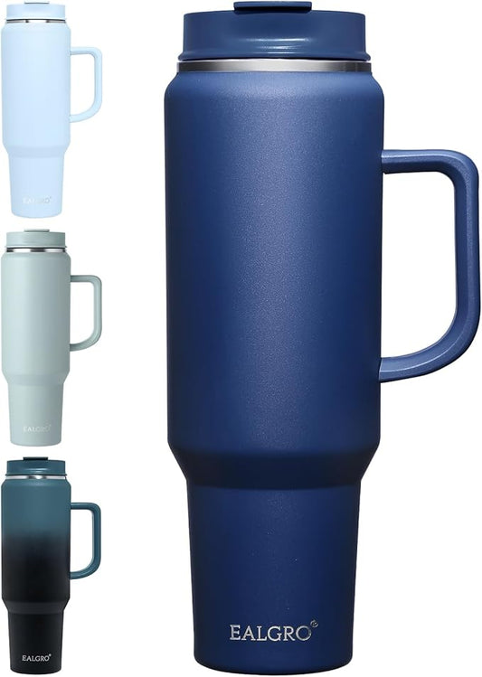 EALGRO 50 oz Tumbler with Handle, Insulated Tumblers with Lid and Straw, Large Metal Sports Water Bottle Jug, Thermal Stainless Steel Travel Coffee Mug Cup, Navy
