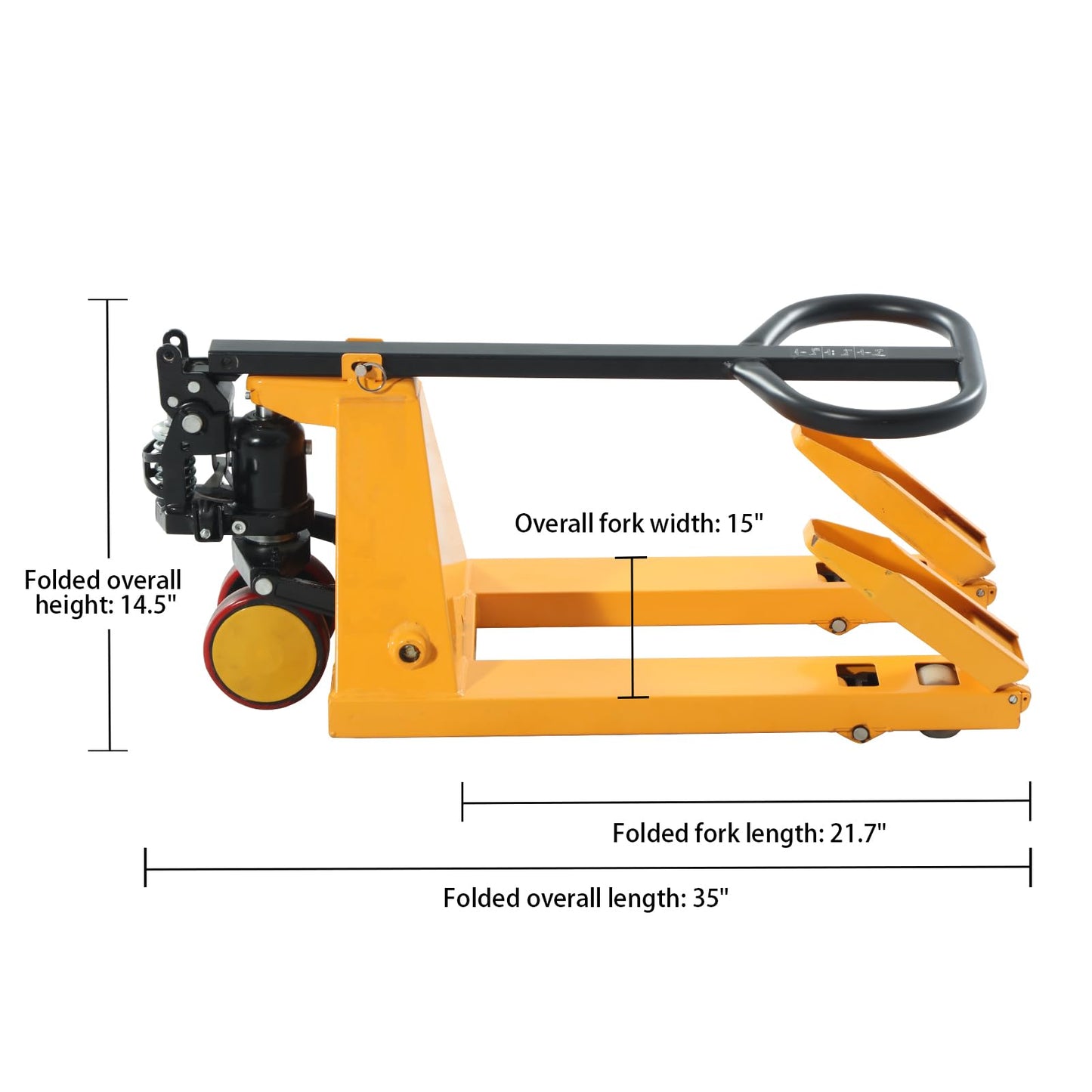 Apollo Foldable Pallet Truck, Narrow Pallet Jack, Mini Size Foldable Forks and Handle 2200Lbs Capacity 31.5"x15" Forks, 15" Overall Width